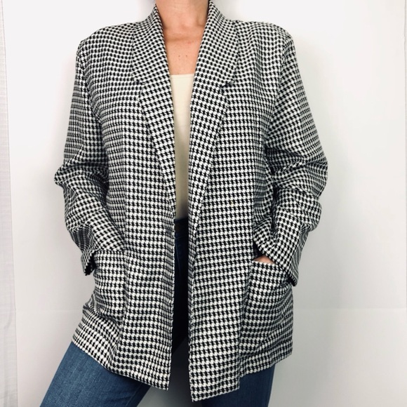 Vintage Black and White Houndstooth Blazer Sz Med - Picture 2 of 8